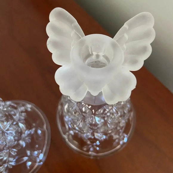 Pair of Crystal Butterfly Hofbauer Germany Frosted 5” Mini Candle Holders - Picture 3 of 9
